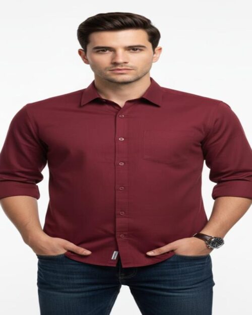 maroon casual slim fit shirt for men