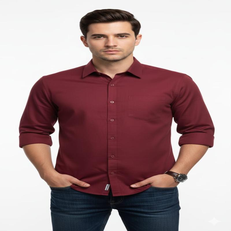 maroon casual slim fit shirt for men